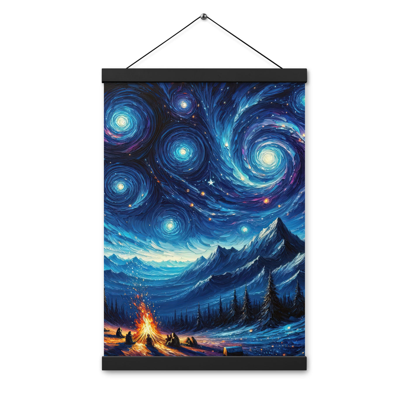 Sternennacht über den Alpen inspiriertes Ölgemälde, mystischer Nachthimmel in Blau - Premium Poster mit Aufhängung camping xxx yyy zzz 30.5 x 45.7 cm