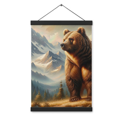 Ölgemälde eines königlichen Bären vor der majestätischen Alpenkulisse - Premium Poster mit Aufhängung camping xxx yyy zzz 30.5 x 45.7 cm