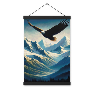 Ölgemälde eines Adlers vor schneebedeckten Bergsilhouetten - Premium Poster mit Aufhängung berge xxx yyy zzz 30.5 x 45.7 cm