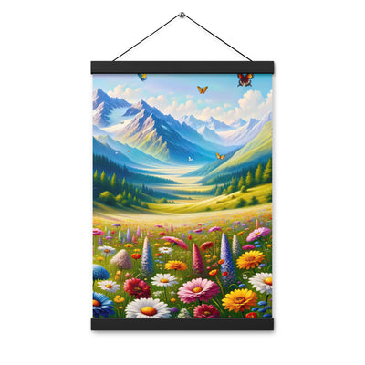Ölgemälde einer ruhigen Almwiese, Oase mit bunter Wildblumenpracht - Premium Poster mit Aufhängung camping xxx yyy zzz 30.5 x 45.7 cm