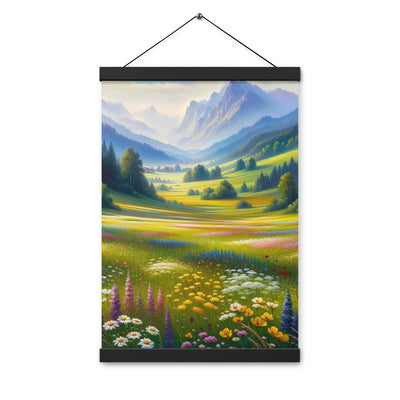 Ölgemälde einer Almwiese, Meer aus Wildblumen in Gelb- und Lilatönen - Premium Poster mit Aufhängung berge xxx yyy zzz 30.5 x 45.7 cm