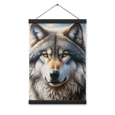 Porträt-Ölgemälde eines prächtigen Wolfes mit faszinierenden Augen (AN) - Premium Poster mit Aufhängung xxx yyy zzz 30.5 x 45.7 cm