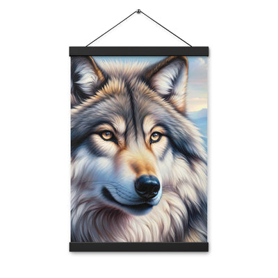 Ölgemäldeporträt eines majestätischen Wolfes mit intensiven Augen in der Berglandschaft (AN) - Premium Poster mit Aufhängung xxx yyy zzz 30.5 x 45.7 cm