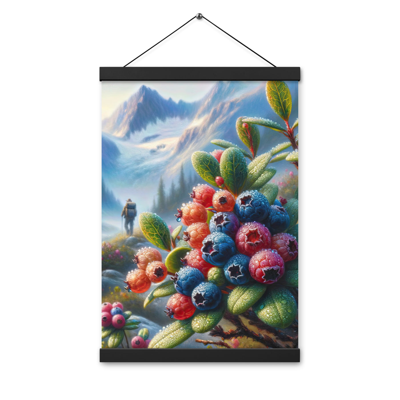 Ölgemälde einer Nahaufnahme von Alpenbeeren in satten Farben und zarten Texturen - Premium Poster mit Aufhängung wandern xxx yyy zzz 30.5 x 45.7 cm