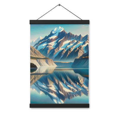 Ölgemälde eines unberührten Sees, der die Bergkette spiegelt - Premium Poster mit Aufhängung berge xxx yyy zzz 30.5 x 45.7 cm