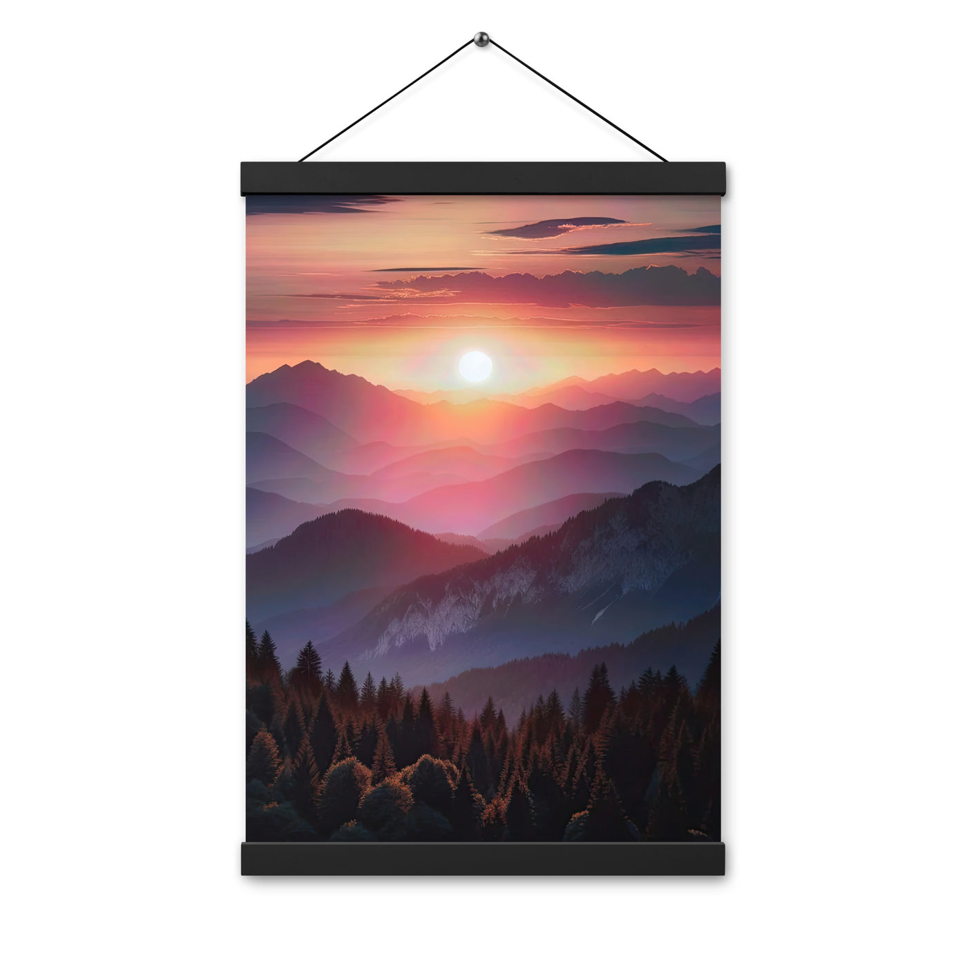 Foto der Alpenwildnis beim Sonnenuntergang, Himmel in warmen Orange-Tönen - Premium Poster mit Aufhängung berge xxx yyy zzz 30.5 x 45.7 cm