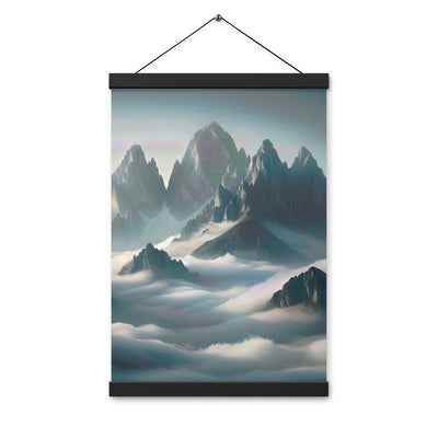 Foto eines nebligen Alpenmorgens, scharfe Gipfel ragen aus dem Nebel - Premium Poster mit Aufhängung berge xxx yyy zzz 30.5 x 45.7 cm