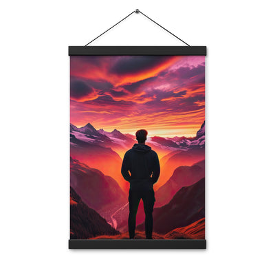 Foto der Schweizer Alpen im Sonnenuntergang, Himmel in surreal glänzenden Farbtönen - Premium Poster mit Aufhängung wandern xxx yyy zzz 30.5 x 45.7 cm