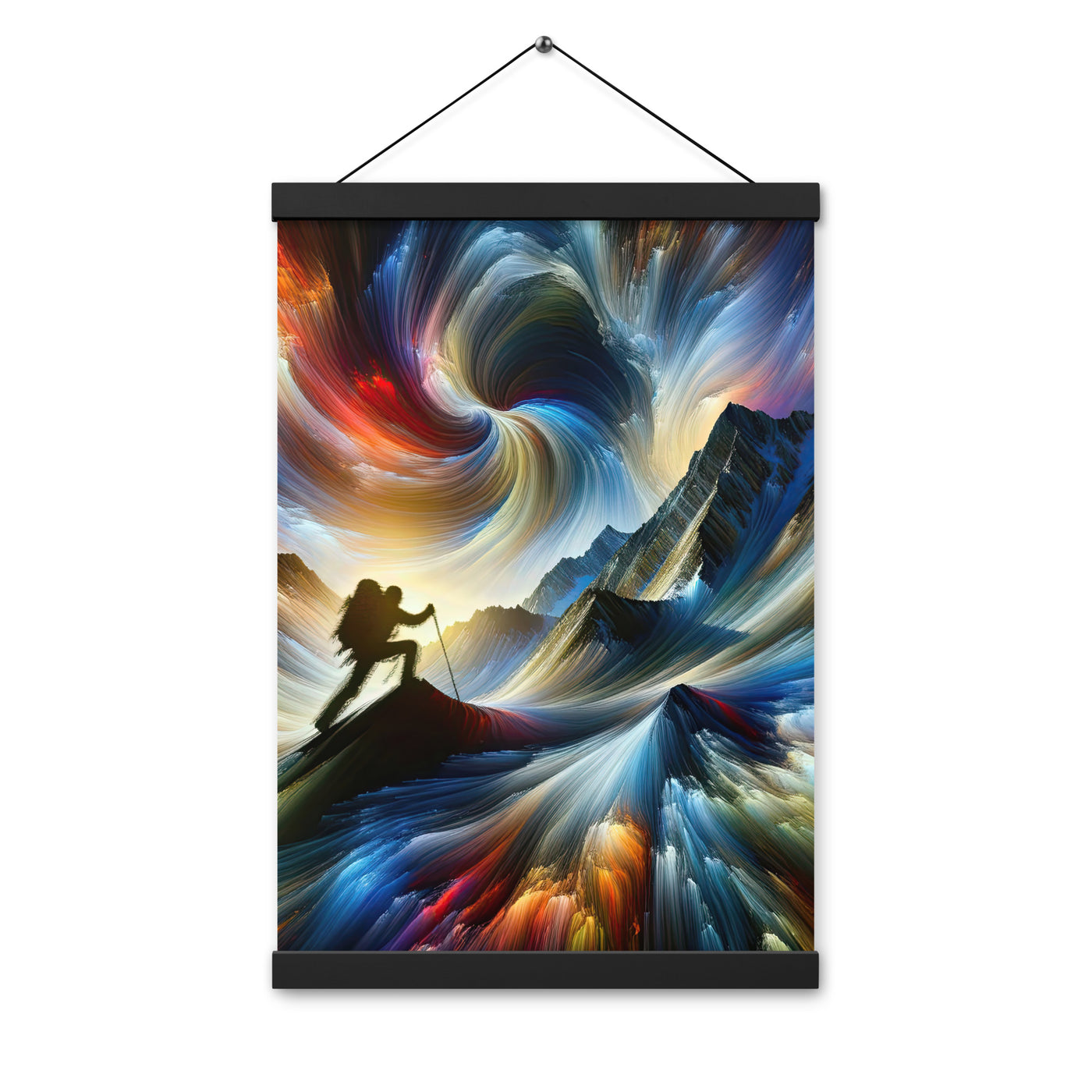 Foto der Alpen in abstrakten Farben mit Bergsteigersilhouette - Premium Poster mit Aufhängung wandern xxx yyy zzz 30.5 x 45.7 cm