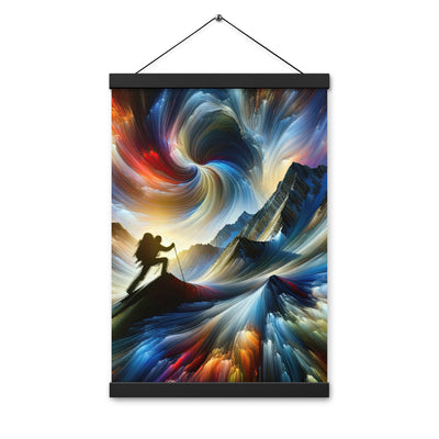 Foto der Alpen in abstrakten Farben mit Bergsteigersilhouette - Premium Poster mit Aufhängung wandern xxx yyy zzz 30.5 x 45.7 cm