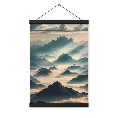 Foto der Alpen im Morgennebel, majestätische Gipfel ragen aus dem Nebel - Premium Poster mit Aufhängung berge xxx yyy zzz 30.5 x 45.7 cm
