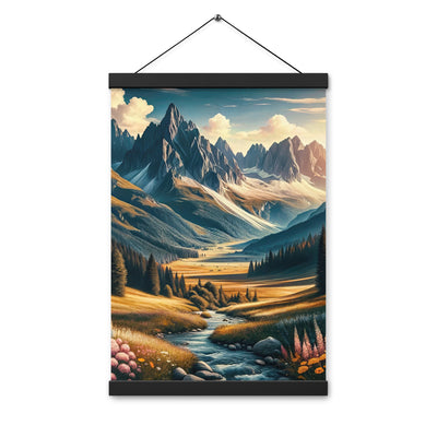 Quadratisches Kunstwerk der Alpen, majestätische Berge unter goldener Sonne - Premium Poster mit Aufhängung berge xxx yyy zzz 30.5 x 45.7 cm
