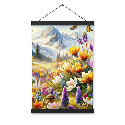 Aquarell einer ruhigen Almwiese, farbenfrohe Bergblumen in den Alpen - Premium Poster mit Aufhängung berge xxx yyy zzz 30.5 x 45.7 cm