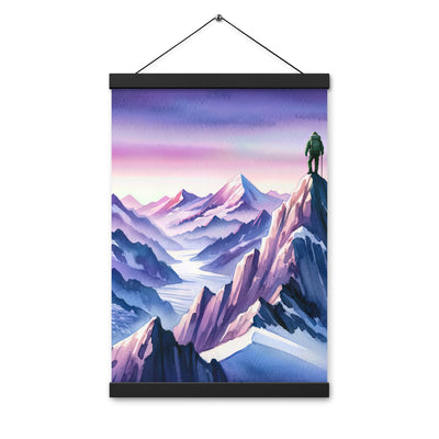 Aquarell eines Bergsteigers auf einem Alpengipfel in der Abenddämmerung - Premium Poster mit Aufhängung wandern xxx yyy zzz 30.5 x 45.7 cm