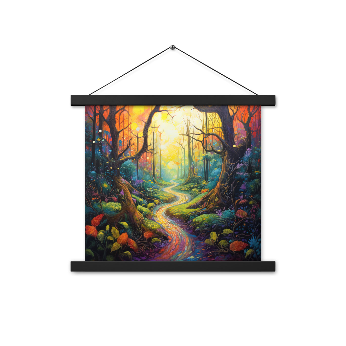 Wald und Wanderweg - Bunte, farbenfrohe Malerei - Premium Poster mit Aufhängung camping xxx 35.6 x 35.6 cm