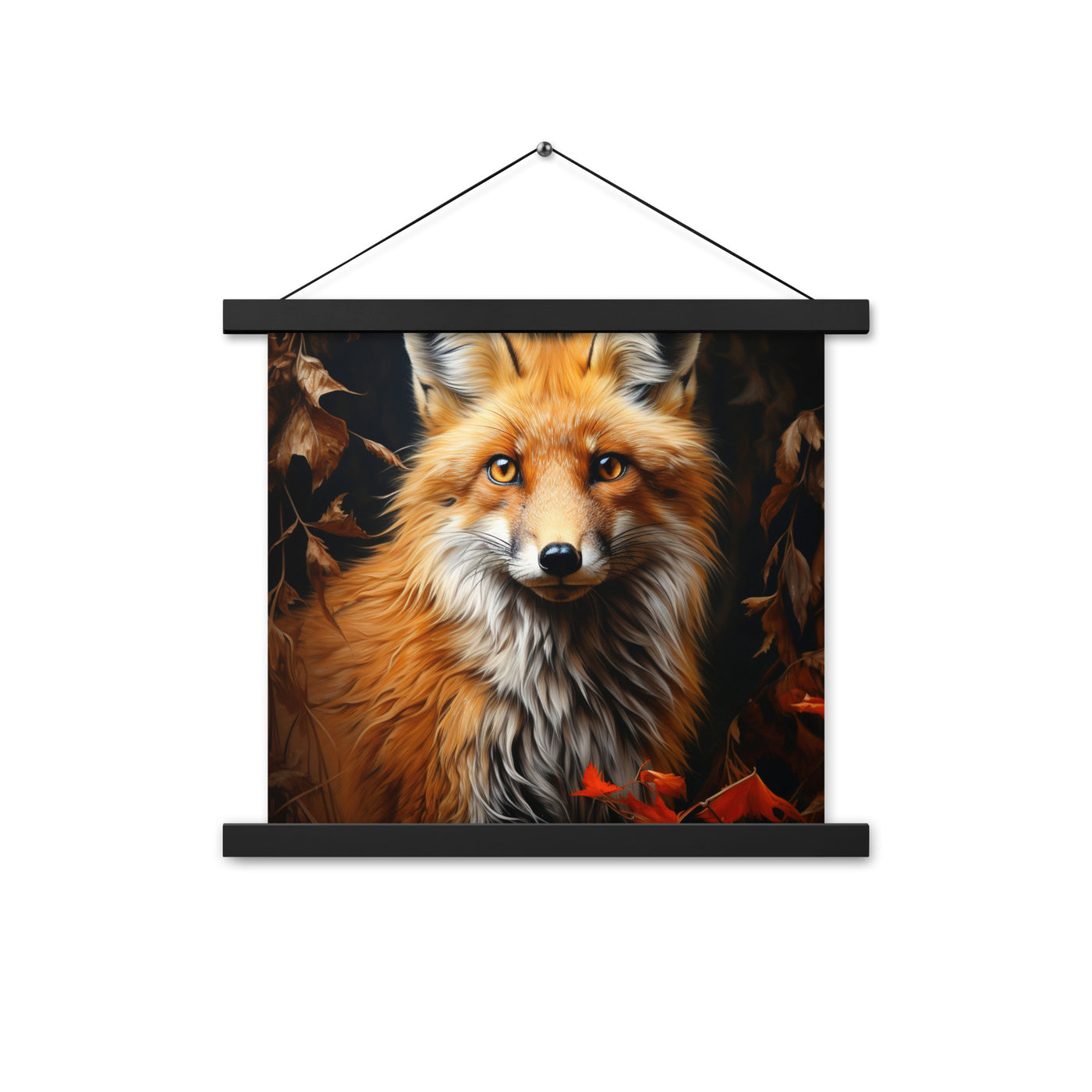 Fuchs Porträt und Herbstblätter - Malerei - Premium Poster mit Aufhängung camping xxx 35.6 x 35.6 cm