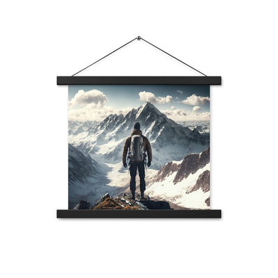 Wanderer auf Berg von hinten - Malerei - Premium Poster mit Aufhängung berge xxx Black 35.6 x 35.6 cm
