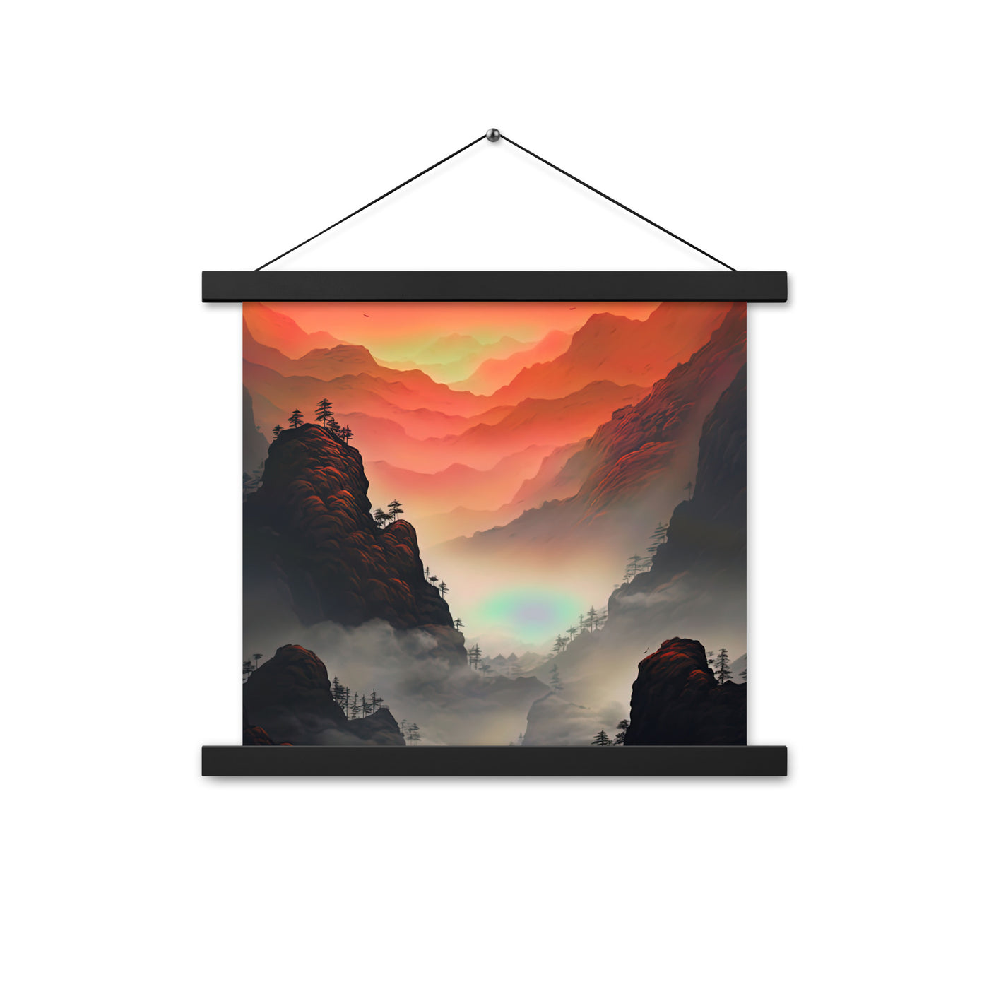 Gebirge, rote Farben und Nebel - Episches Kunstwerk - Premium Poster mit Aufhängung berge xxx 35.6 x 35.6 cm
