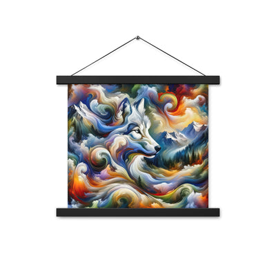 Abstraktes Alpen Gemälde: Wirbelnde Farben und Majestätischer Wolf, Silhouette (AN) - Premium Poster mit Aufhängung xxx yyy zzz 35.6 x 35.6 cm