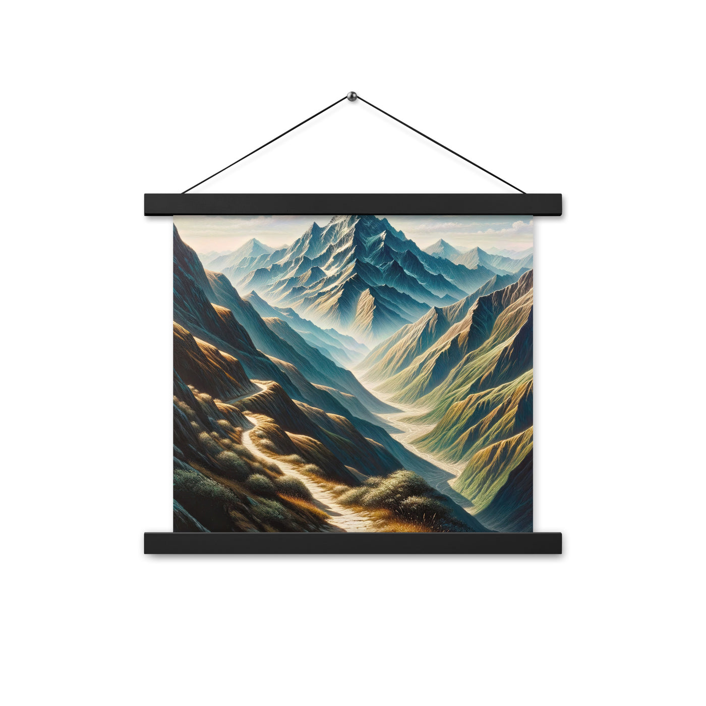 Berglandschaft: Acrylgemälde mit hervorgehobenem Pfad - Premium Poster mit Aufhängung berge xxx yyy zzz 35.6 x 35.6 cm