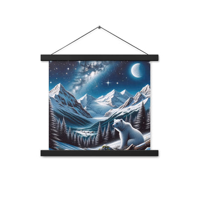 Sternennacht und Eisbär: Acrylgemälde mit Milchstraße, Alpen und schneebedeckte Gipfel - Premium Poster mit Aufhängung camping xxx yyy zzz 35.6 x 35.6 cm