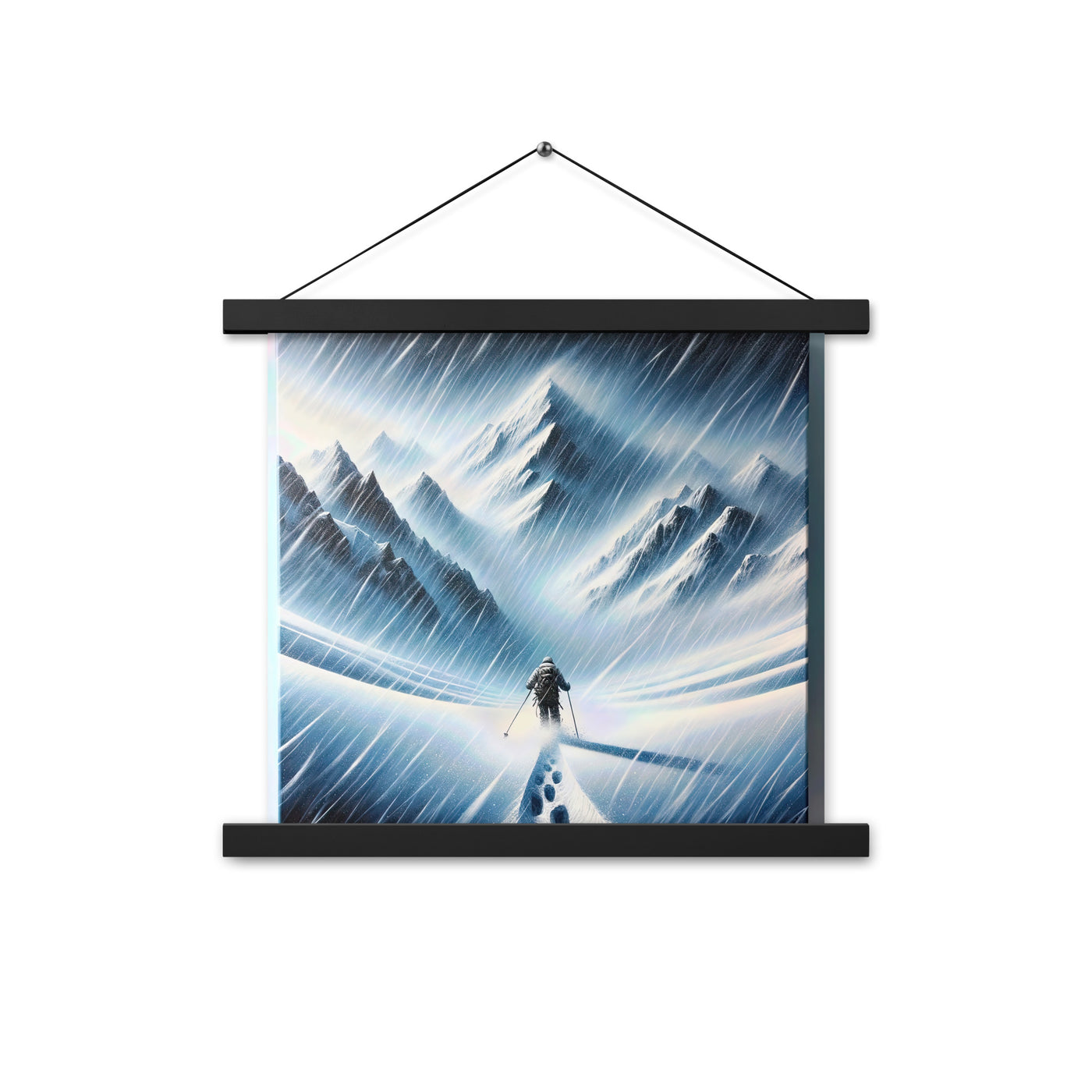 Wanderer und Bergsteiger im Schneesturm: Acrylgemälde der Alpen - Premium Poster mit Aufhängung wandern xxx yyy zzz 35.6 x 35.6 cm