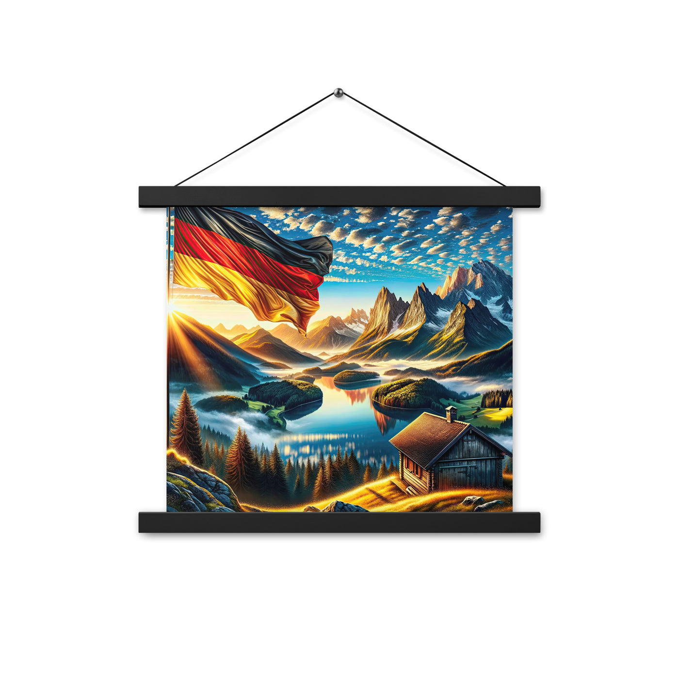 Alpen Gebirge im Morgenlicht: Kunstwerk mit Deutsche Flagge - Premium Poster mit Aufhängung berge xxx yyy zzz 35.6 x 35.6 cm