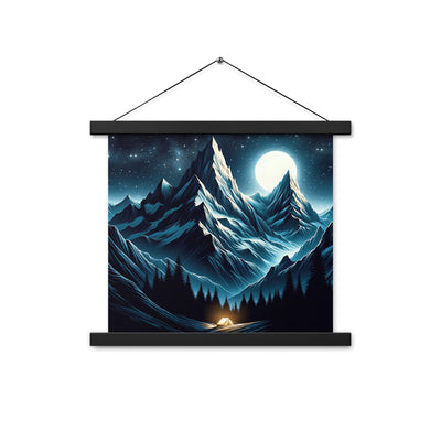 Alpennacht mit Zelt: Mondglanz auf Gipfeln und Tälern, sternenklarer Himmel - Premium Poster mit Aufhängung berge xxx yyy zzz 35.6 x 35.6 cm