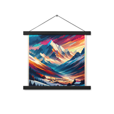 Moderne geometrische Alpen Kunst: Warmer Sonnenuntergangs Schein auf Schneegipfeln - Premium Poster mit Aufhängung berge xxx yyy zzz 35.6 x 35.6 cm