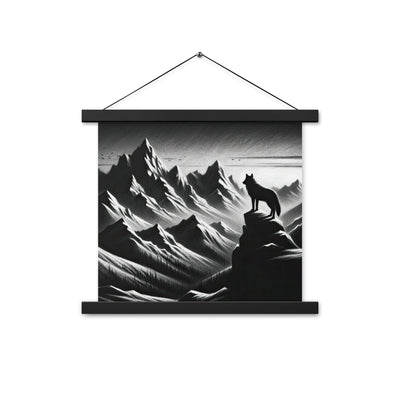 Kohlezeichnung, die die stille Stille der Alpen in der Winterdämmerung verkörpert. Wolf auf einem Berghügel (AN) - Enhanced Matte Paper xxx yyy zzz 35.6 x 35.6 cm