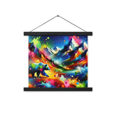 Neonfarbener Alpen Bär in abstrakten geometrischen Formen - Premium Poster mit Aufhängung camping xxx yyy zzz 35.6 x 35.6 cm