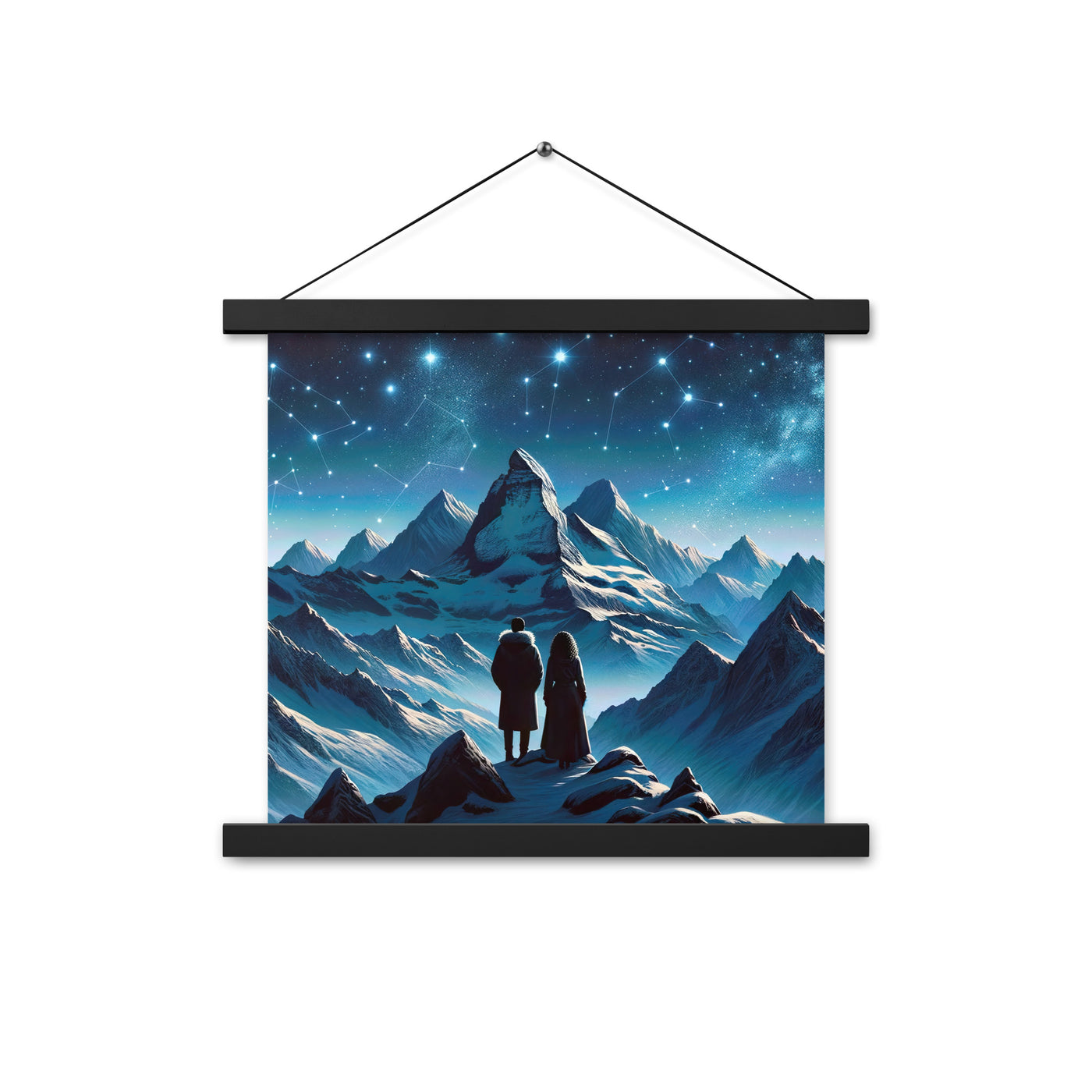 Alpenwinternacht: Digitale Kunst mit Wanderern in Bergen und Sternenhimmel - Premium Poster mit Aufhängung wandern xxx yyy zzz 35.6 x 35.6 cm