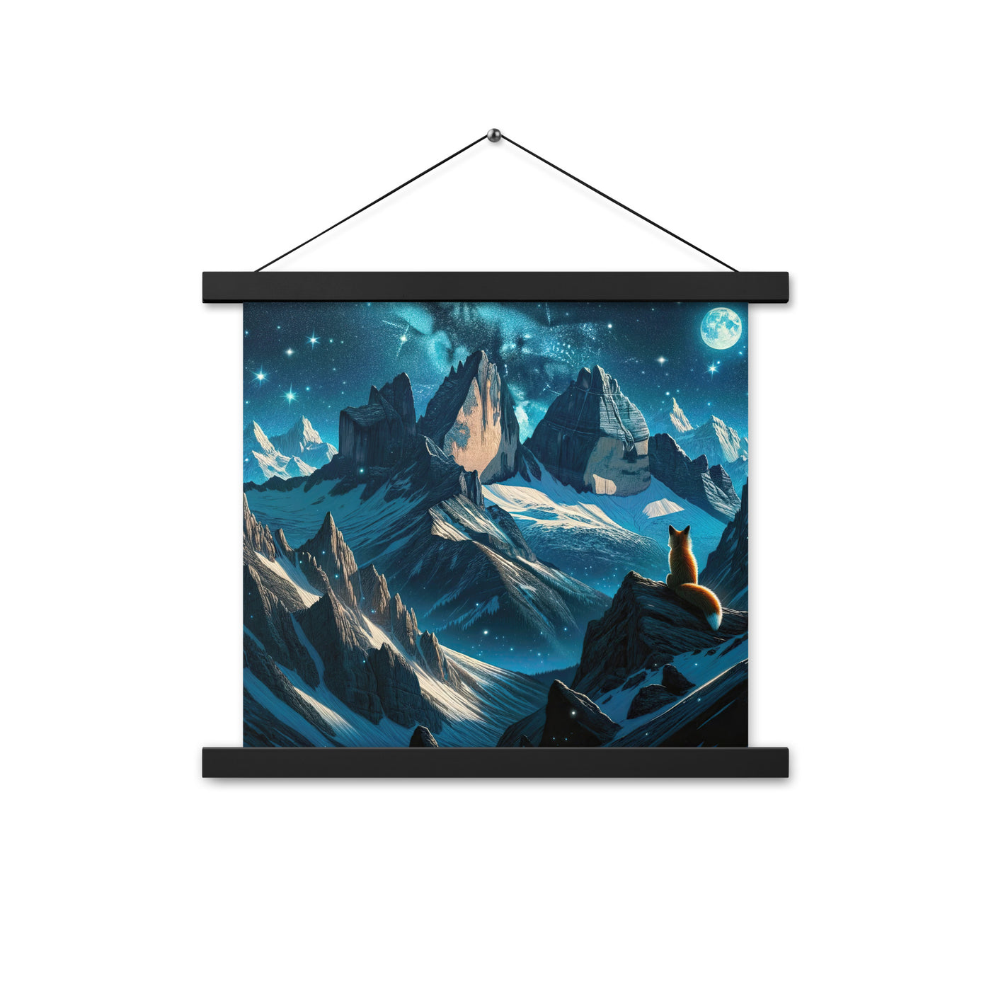 Fuchs in Alpennacht: Digitale Kunst der eisigen Berge im Mondlicht - Premium Poster mit Aufhängung camping xxx yyy zzz 35.6 x 35.6 cm