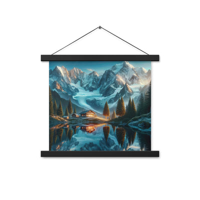 Stille Alpenmajestätik: Digitale Kunst mit Schnee und Bergsee-Spiegelung - Premium Poster mit Aufhängung berge xxx yyy zzz 35.6 x 35.6 cm