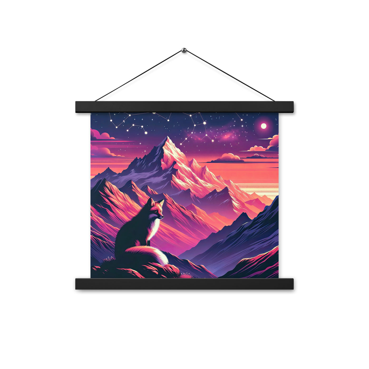 Fuchs im dramatischen Sonnenuntergang: Digitale Bergillustration in Abendfarben - Premium Poster mit Aufhängung camping xxx yyy zzz 35.6 x 35.6 cm