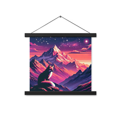 Fuchs im dramatischen Sonnenuntergang: Digitale Bergillustration in Abendfarben - Premium Poster mit Aufhängung camping xxx yyy zzz 35.6 x 35.6 cm