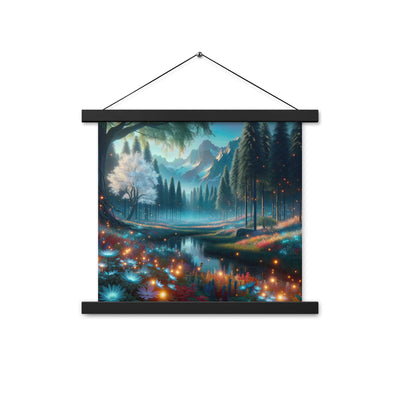 Ätherischer Alpenwald: Digitale Darstellung mit leuchtenden Bäumen und Blumen - Premium Poster mit Aufhängung camping xxx yyy zzz 35.6 x 35.6 cm