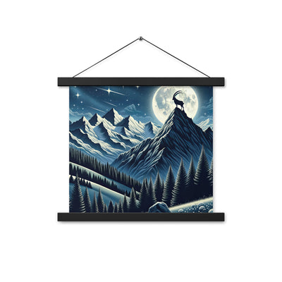 Steinbock in Alpennacht, silberne Berge und Sternenhimmel - Premium Poster mit Aufhängung berge xxx yyy zzz 35.6 x 35.6 cm