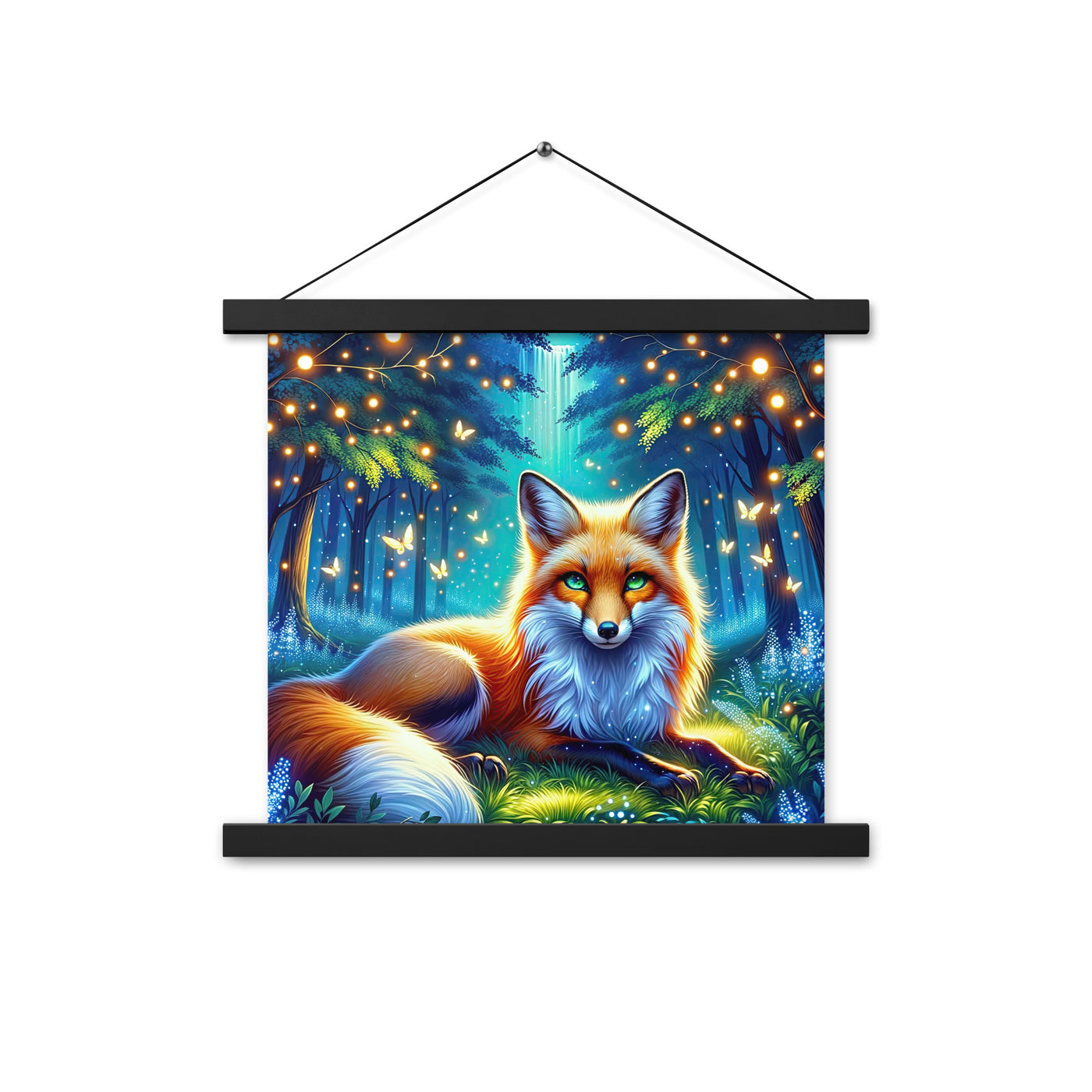 Funkelnder Nachtfuchs auf Waldlichtung mit Feuerwerk - Premium Poster mit Aufhängung camping xxx yyy zzz 35.6 x 35.6 cm