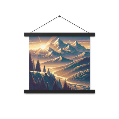 Alpen-Morgendämmerung, erste Sonnenstrahlen auf Schneegipfeln - Premium Poster mit Aufhängung berge xxx yyy zzz 35.6 x 35.6 cm