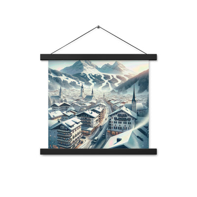Winter in Kitzbühel: Digitale Malerei von schneebedeckten Dächern - Premium Poster mit Aufhängung berge xxx yyy zzz 35.6 x 35.6 cm