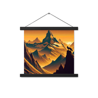 Fuchs in Alpen-Sonnenuntergang, goldene Berge und tiefe Täler - Premium Poster mit Aufhängung camping xxx yyy zzz 35.6 x 35.6 cm