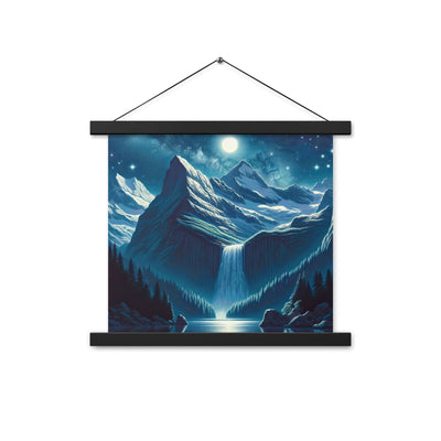Legendäre Alpennacht, Mondlicht-Berge unter Sternenhimmel - Premium Poster mit Aufhängung berge xxx yyy zzz 35.6 x 35.6 cm