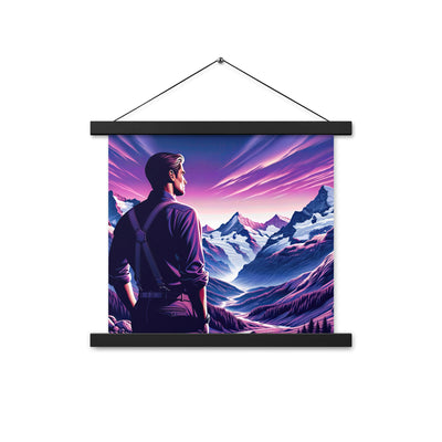 Wanderer in alpiner Dämmerung, schneebedeckte Gipfel ins Unendliche - Premium Poster mit Aufhängung wandern xxx yyy zzz 35.6 x 35.6 cm