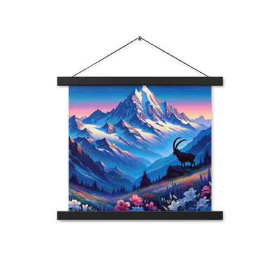 Steinbock bei Dämmerung in den Alpen, sonnengeküsste Schneegipfel - Premium Poster mit Aufhängung berge xxx yyy zzz 35.6 x 35.6 cm