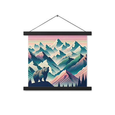 Bär im Panoramablick der Alpen, moderne Kunst-Gebirgsschichten - Premium Poster mit Aufhängung camping xxx yyy zzz 35.6 x 35.6 cm