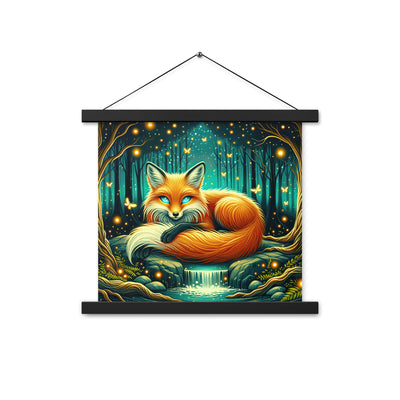 Bezaubernder Fuchs auf erleuchteter mystischer Waldlichtung - Premium Poster mit Aufhängung camping xxx yyy zzz 35.6 x 35.6 cm