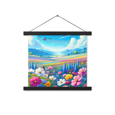 Weitläufiges Blumenfeld unter himmelblauem Himmel, leuchtende Flora - Premium Poster mit Aufhängung camping xxx yyy zzz 35.6 x 35.6 cm