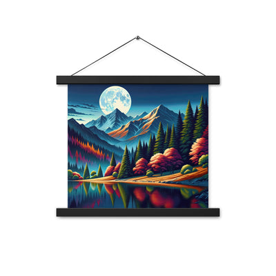 Ruhiger Herbstabend in den Alpen, grün-rote Berge - Premium Poster mit Aufhängung berge xxx yyy zzz 35.6 x 35.6 cm
