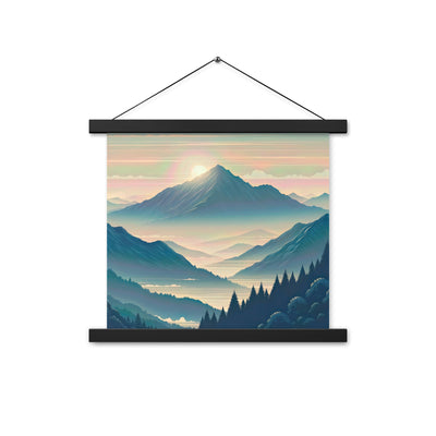 Bergszene bei Morgendämmerung, erste Sonnenstrahlen auf Bergrücken - Premium Poster mit Aufhängung berge xxx yyy zzz 35.6 x 35.6 cm